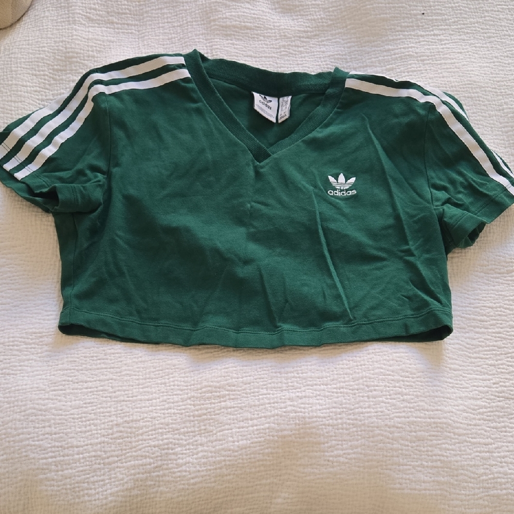 Adidas Kids Green Crop Top with White Stripes